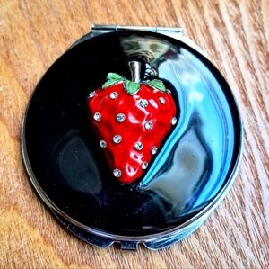 Vintage Sicura Italian Designs Strawberry Enamel Mirror Compact